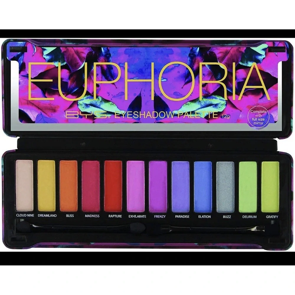 BYS Eyeshadow Palette Tin with Mirror and Applicator 12 Shades (1, Euphoria) NIB